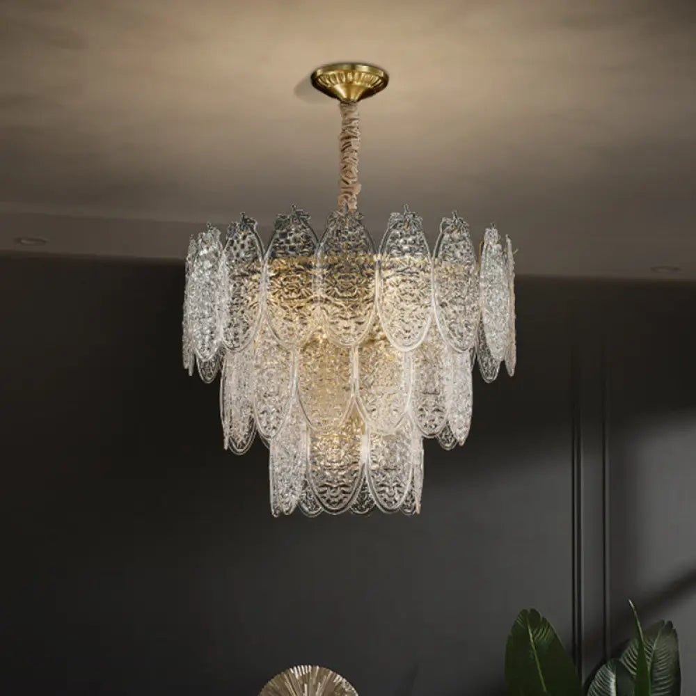 Post-Modern Textured Glass Gold Chandelier Pendant Light For Living Room 12 /