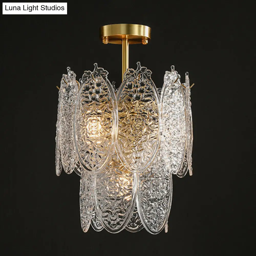 Modern Oval Chandelier Pendant Light In Textured Glass - Gold 4 /