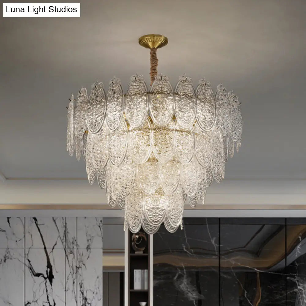 Modern Oval Chandelier Pendant Light In Textured Glass - Gold 20 /