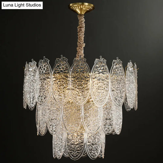 Post-Modern Textured Glass Gold Chandelier Pendant Light For Living Room