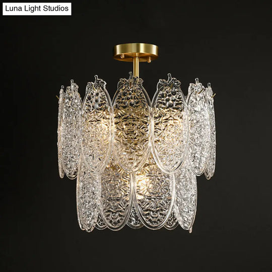 Modern Oval Chandelier Pendant Light In Textured Glass - Gold 6 /