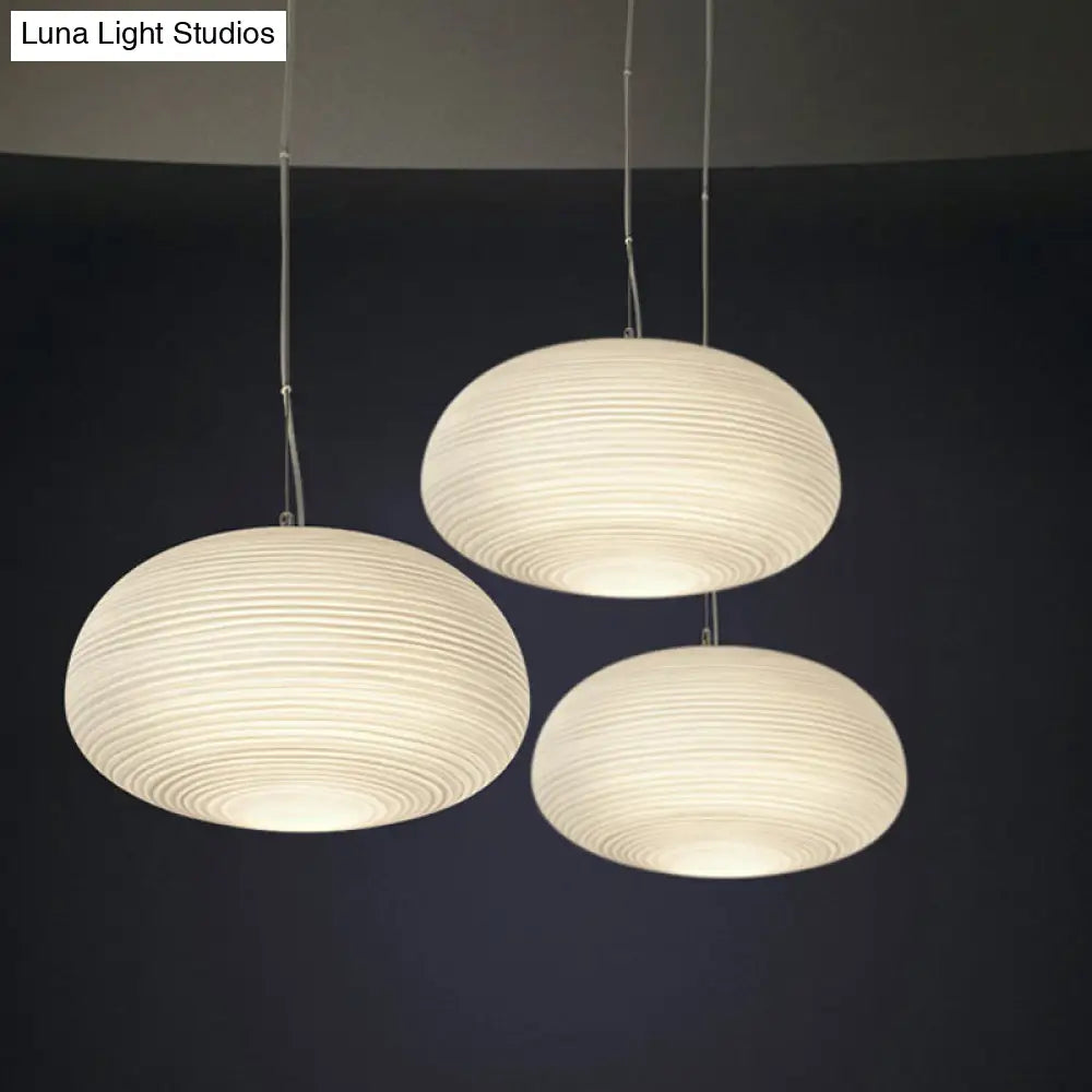 Post-Modern White Glass Cocoon Pendant Light With Ribbed Design 1-Light Ceiling Hanging Fixture