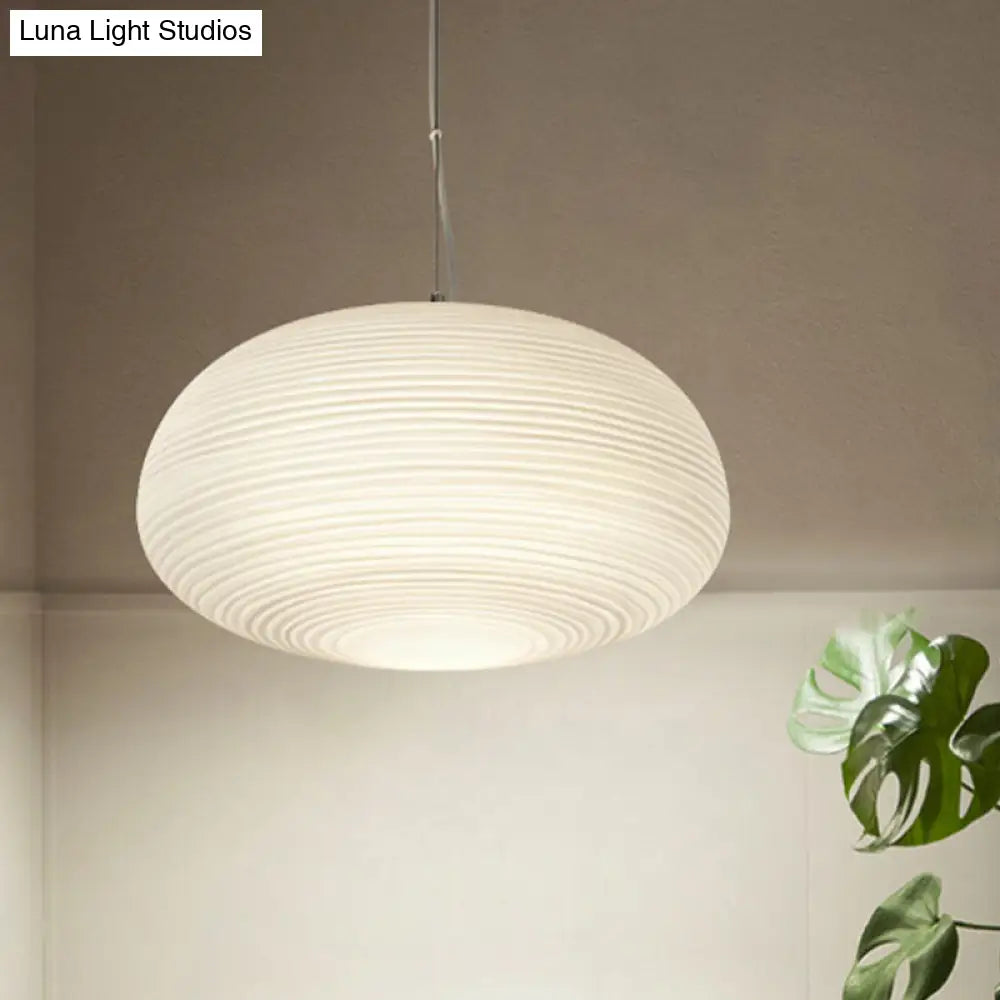 Post-Modern White Glass Cocoon Pendant Light With Ribbed Design 1-Light Ceiling Hanging Fixture / C