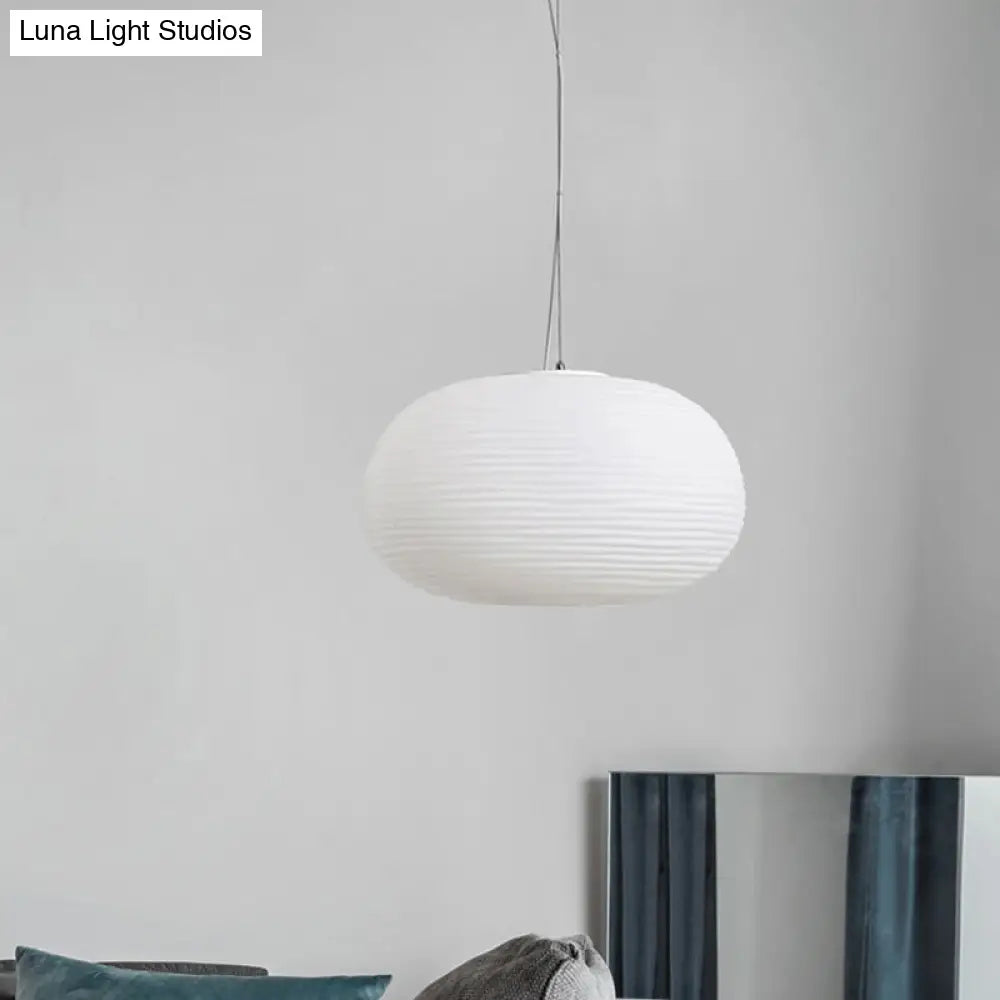 Post-Modern White Glass Cocoon Pendant Light With Ribbed Design 1-Light Ceiling Hanging Fixture