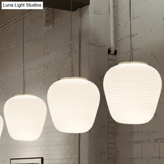 Post-Modern White Glass Cocoon Pendant Light With Ribbed Design 1-Light Ceiling Hanging Fixture