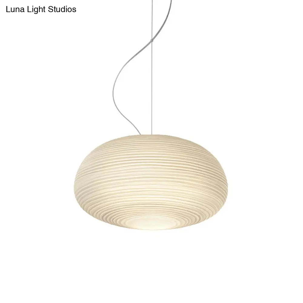 Post-Modern White Glass Cocoon Pendant Light With Ribbed Design 1-Light Ceiling Hanging Fixture