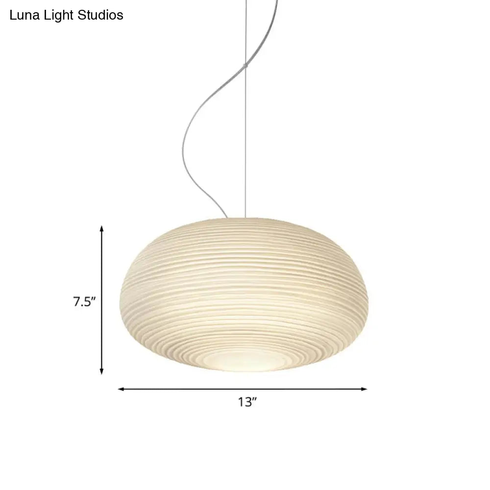 Post-Modern White Glass Cocoon Pendant Light With Ribbed Design 1-Light Ceiling Hanging Fixture