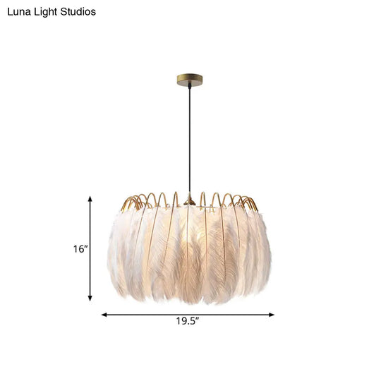 Postmodern 1-Head White Round Pendant Feather Light Fixture