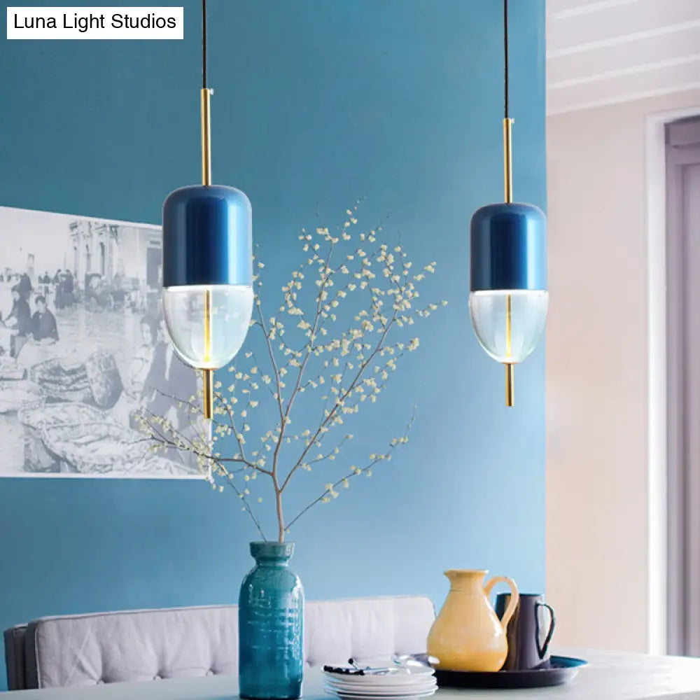 Blue Jar Pendant Ceiling Light With Clear Bottom Glass Shade - Postmodern Style / B