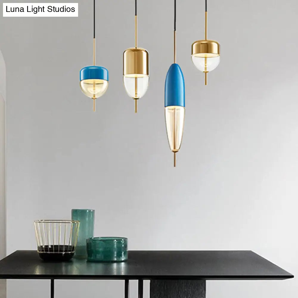 Postmodern 1-Light Blue Jar Pendant Ceiling Light With Clear Glass Shade