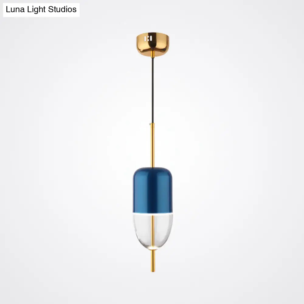 Blue Jar Pendant Ceiling Light With Clear Bottom Glass Shade - Postmodern Style