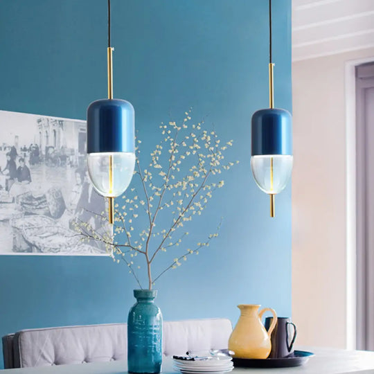 Postmodern 1-Light Blue Jar Pendant Ceiling Light With Clear Glass Shade / B