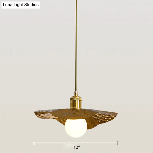 Lotus Leaf Pendant Lamp - Postmodern Hammered Metal 1-Light Brown