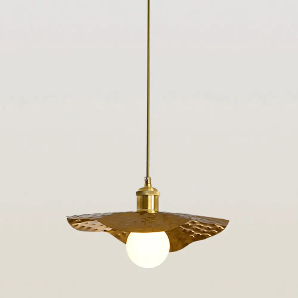 Postmodern 1-Light Brown Hammered Metal Lotus Leaf Pendant Ceiling Lamp / 12’