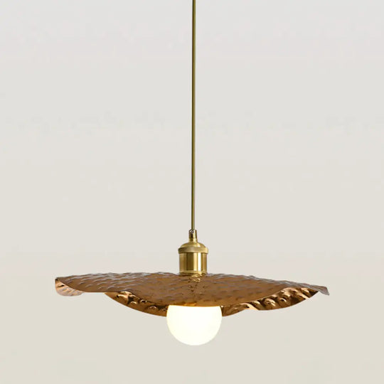 Postmodern 1-Light Brown Hammered Metal Lotus Leaf Pendant Ceiling Lamp / 15.5’