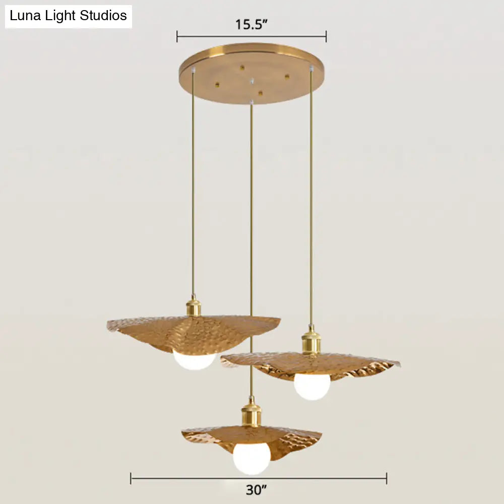 Lotus Leaf Pendant Lamp - Postmodern Hammered Metal 1-Light Brown