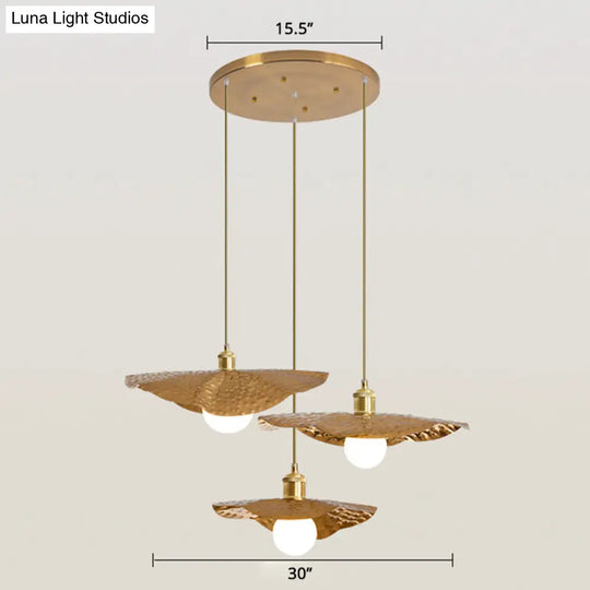 Lotus Leaf Pendant Lamp - Postmodern Hammered Metal 1-Light Brown