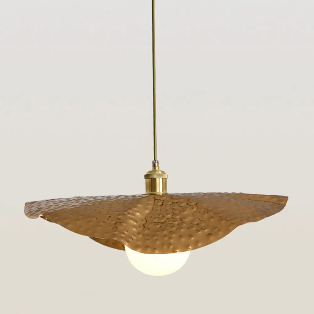 Postmodern 1-Light Brown Hammered Metal Lotus Leaf Pendant Ceiling Lamp / 19.5’