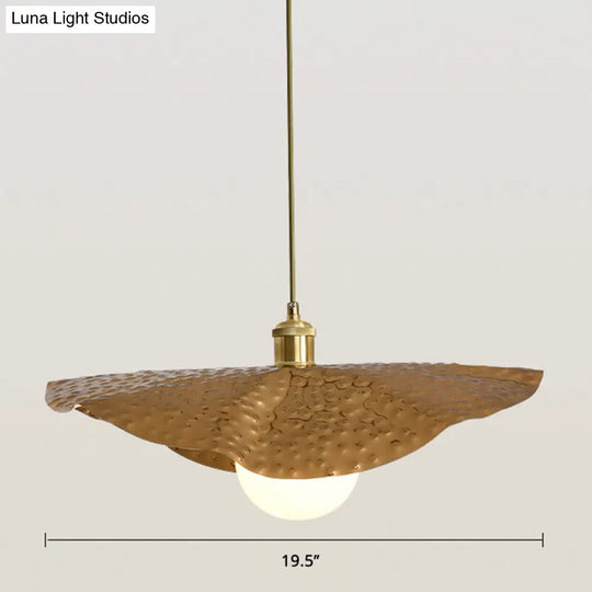 Lotus Leaf Pendant Lamp - Postmodern Hammered Metal 1-Light Brown