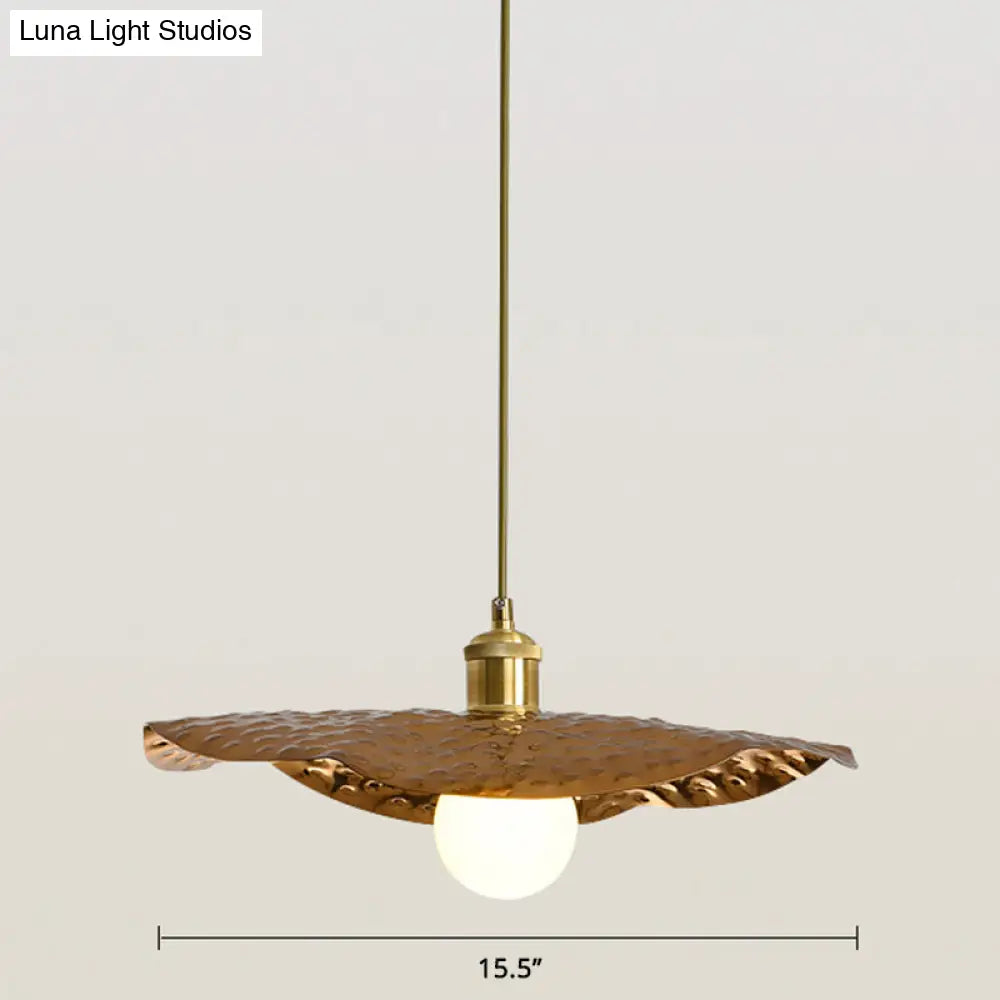 Lotus Leaf Pendant Lamp - Postmodern Hammered Metal 1-Light Brown