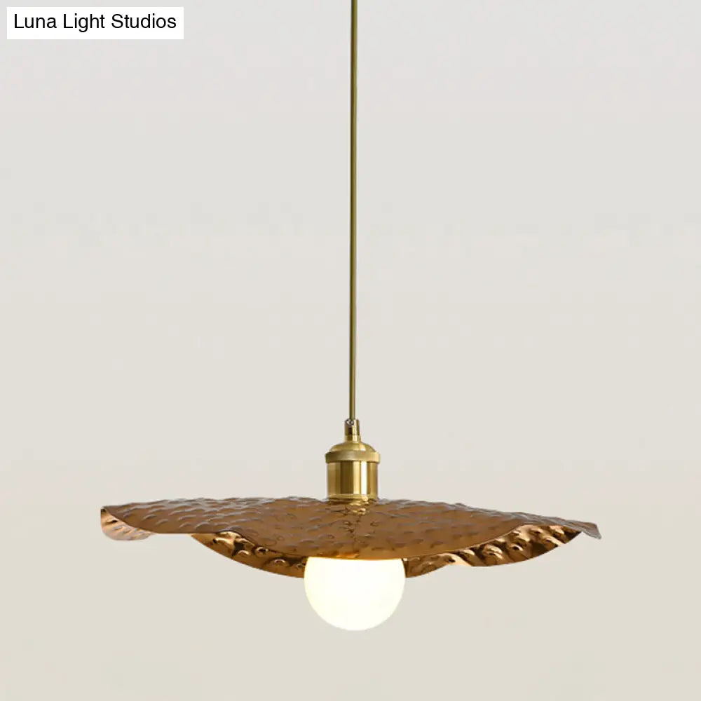 Lotus Leaf Pendant Lamp - Postmodern Hammered Metal 1-Light Brown / 15.5