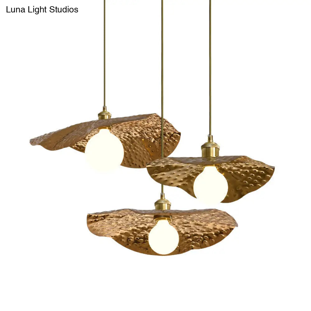 Lotus Leaf Pendant Lamp - Postmodern Hammered Metal 1-Light Brown