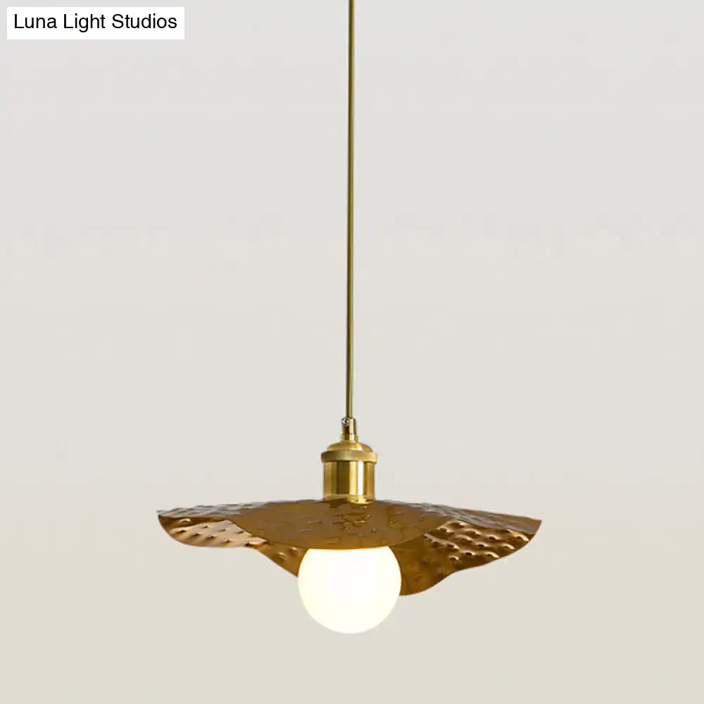 Lotus Leaf Pendant Lamp - Postmodern Hammered Metal 1-Light Brown / 12