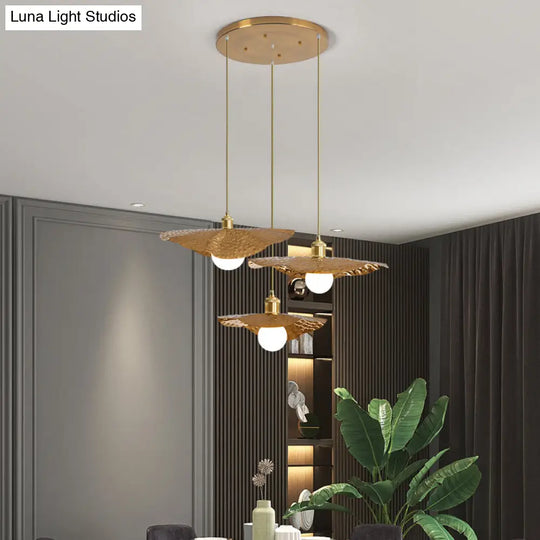 Lotus Leaf Pendant Lamp - Postmodern Hammered Metal 1-Light Brown