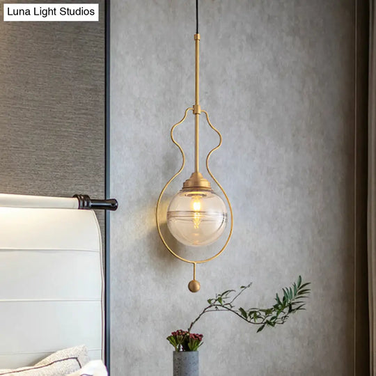 Gold Postmodern Ceiling Lamp: Clear Glass Ball Pendant Light With Ground Frame