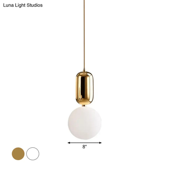 Postmodern 1-Light Pendant Lamp With Milky Ball Glass Shade - White/Gold 6’/8’/12’ Dia