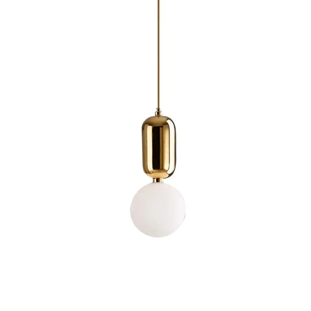Postmodern 1-Light Pendant Lamp With Milky Ball Glass Shade - White/Gold 6’/8’/12’ Dia Gold / 6’