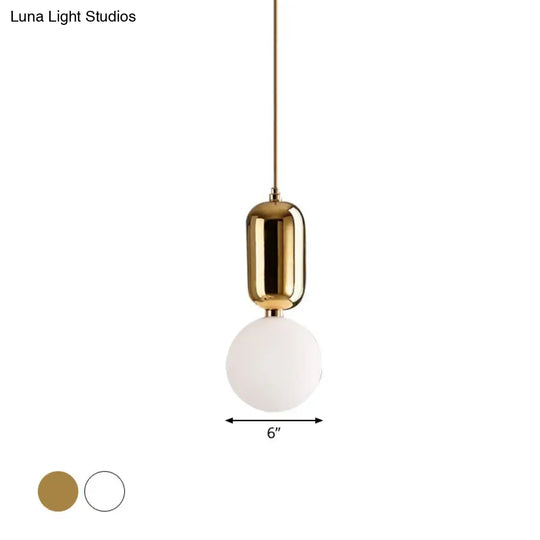 Postmodern 1-Light Pendant Lamp With Milky Ball Glass Shade - White/Gold Capsule Ceiling Hang