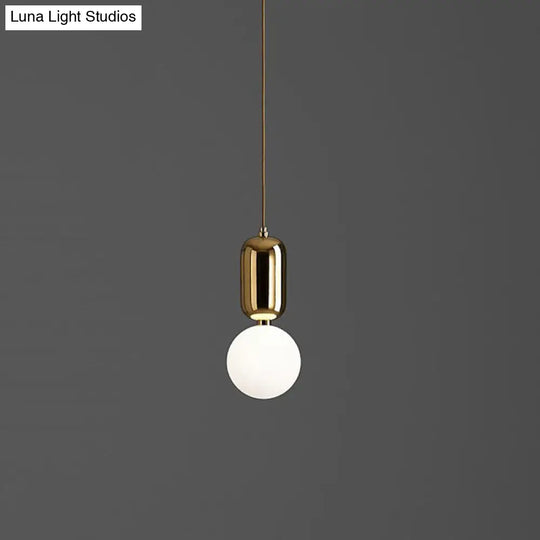 Postmodern 1-Light Pendant Lamp With Milky Ball Glass Shade - White/Gold 6’/8’/12’ Dia