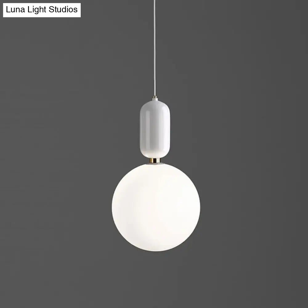 Postmodern 1-Light Pendant Lamp With Milky Ball Glass Shade - White/Gold Capsule Ceiling Hang