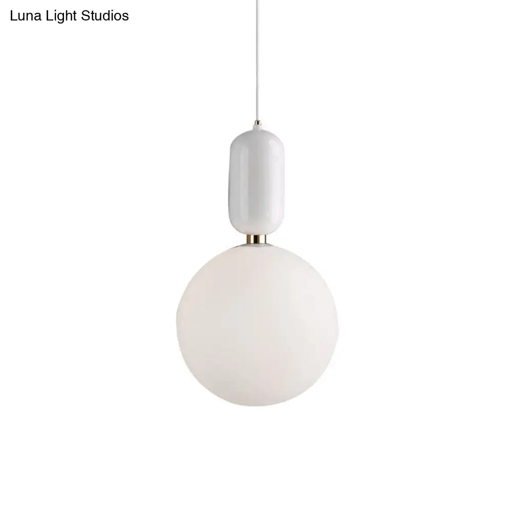 Postmodern 1-Light Pendant Lamp With Milky Ball Glass Shade - White/Gold Capsule Ceiling Hang