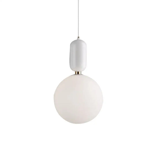 Postmodern 1-Light Pendant Lamp With Milky Ball Glass Shade - White/Gold 6’/8’/12’ Dia White / 8’