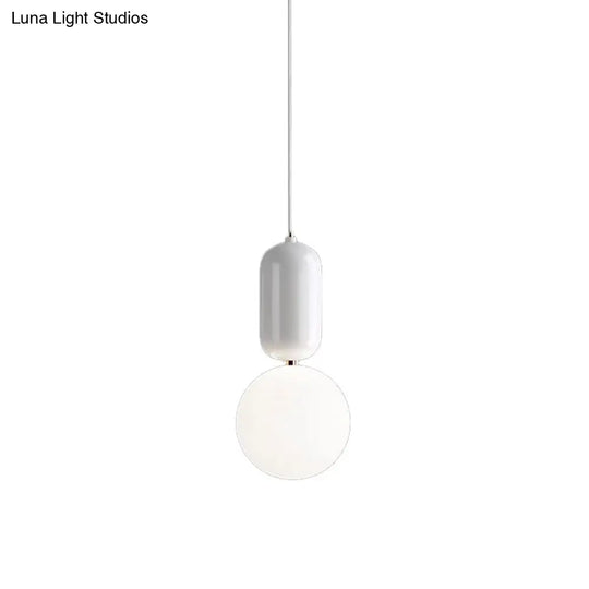 Postmodern 1-Light Pendant Lamp With Milky Ball Glass Shade - White/Gold Capsule Ceiling Hang