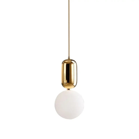Postmodern 1-Light Pendant Lamp With Milky Ball Glass Shade - White/Gold 6’/8’/12’ Dia Gold / 8’