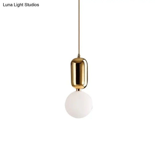 Postmodern 1-Light Pendant Lamp With Milky Ball Glass Shade - White/Gold Capsule Ceiling Hang