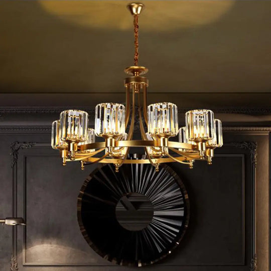 Postmodern 10-Head Cylinder Crystal Rod Pendant Chandelier – Black/Brass Hanging Ceiling Light Brass