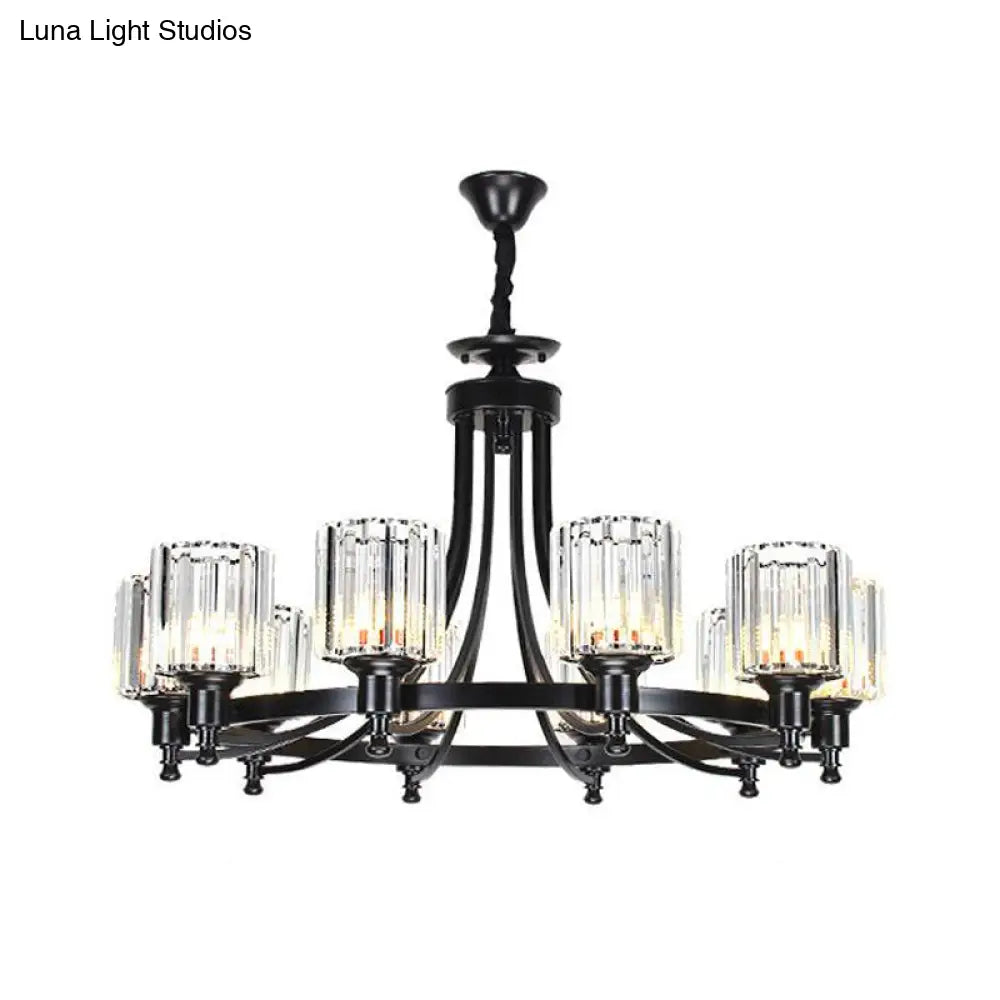 Postmodern 10-Head Cylinder Crystal Rod Pendant Chandelier – Black/Brass Hanging Ceiling Light