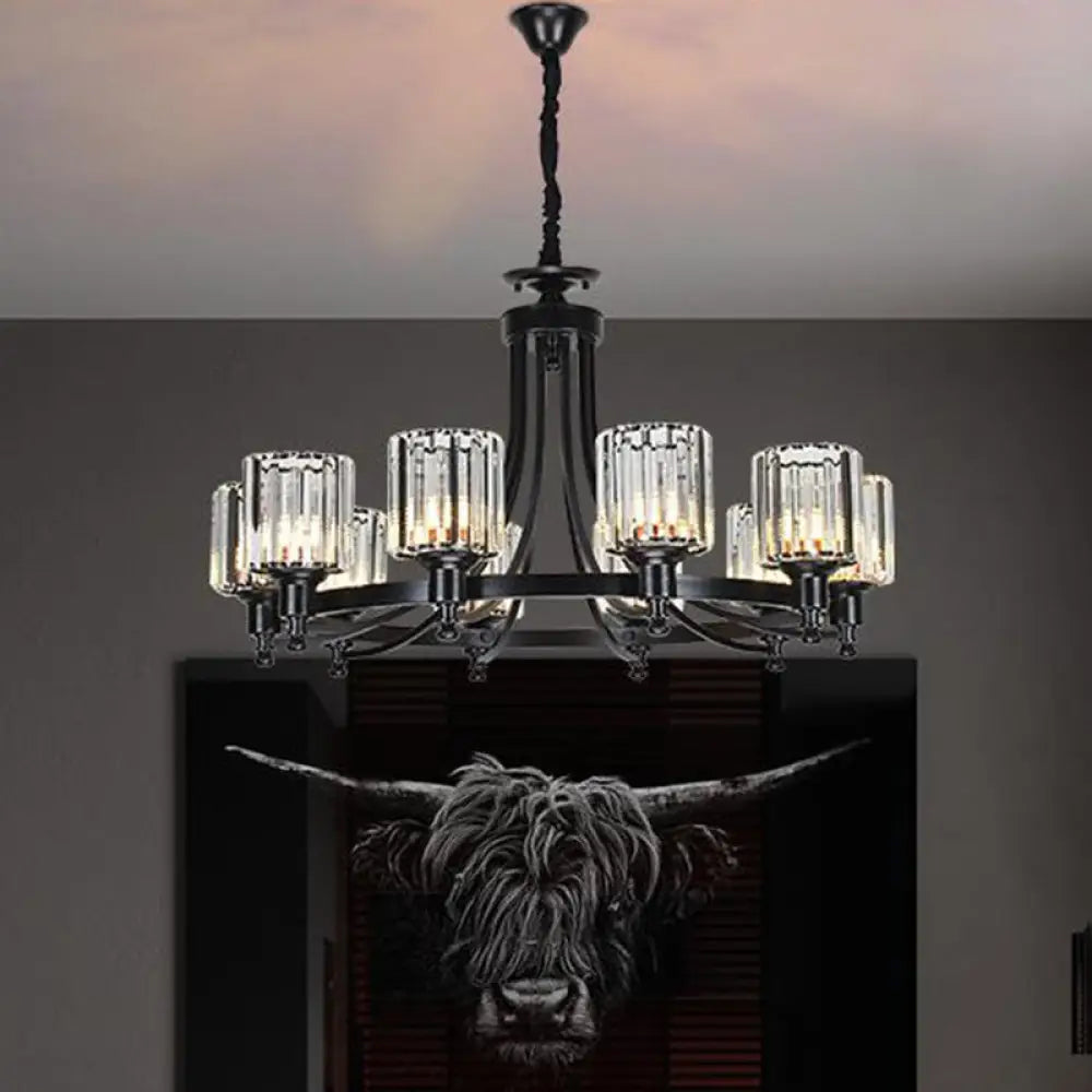 Postmodern 10-Head Cylinder Crystal Rod Pendant Chandelier – Black/Brass Hanging Ceiling Light Black