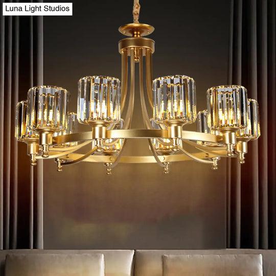 Postmodern 10-Head Cylinder Crystal Rod Pendant Chandelier – Black/Brass Hanging Ceiling Light