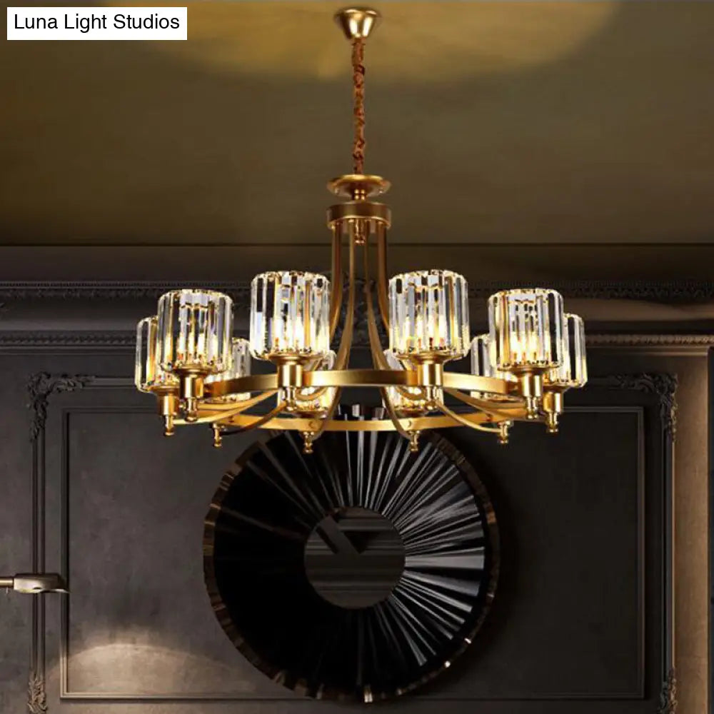 Postmodern Crystal Rod Pendant Light With 10 Black/Brass Heads Brass