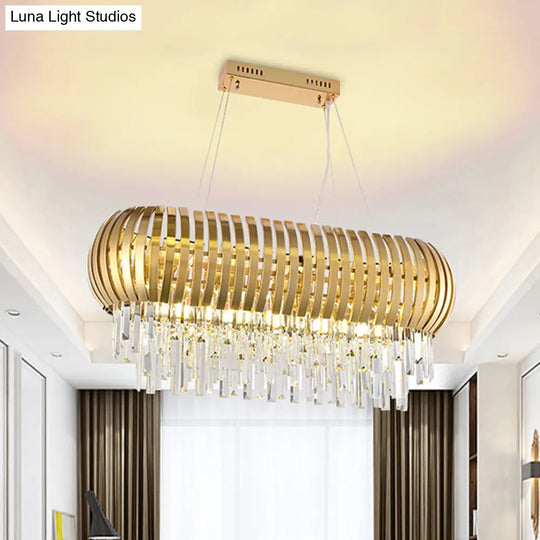 Postmodern 16-Light Gold Island Chandelier With Crystal Icicles