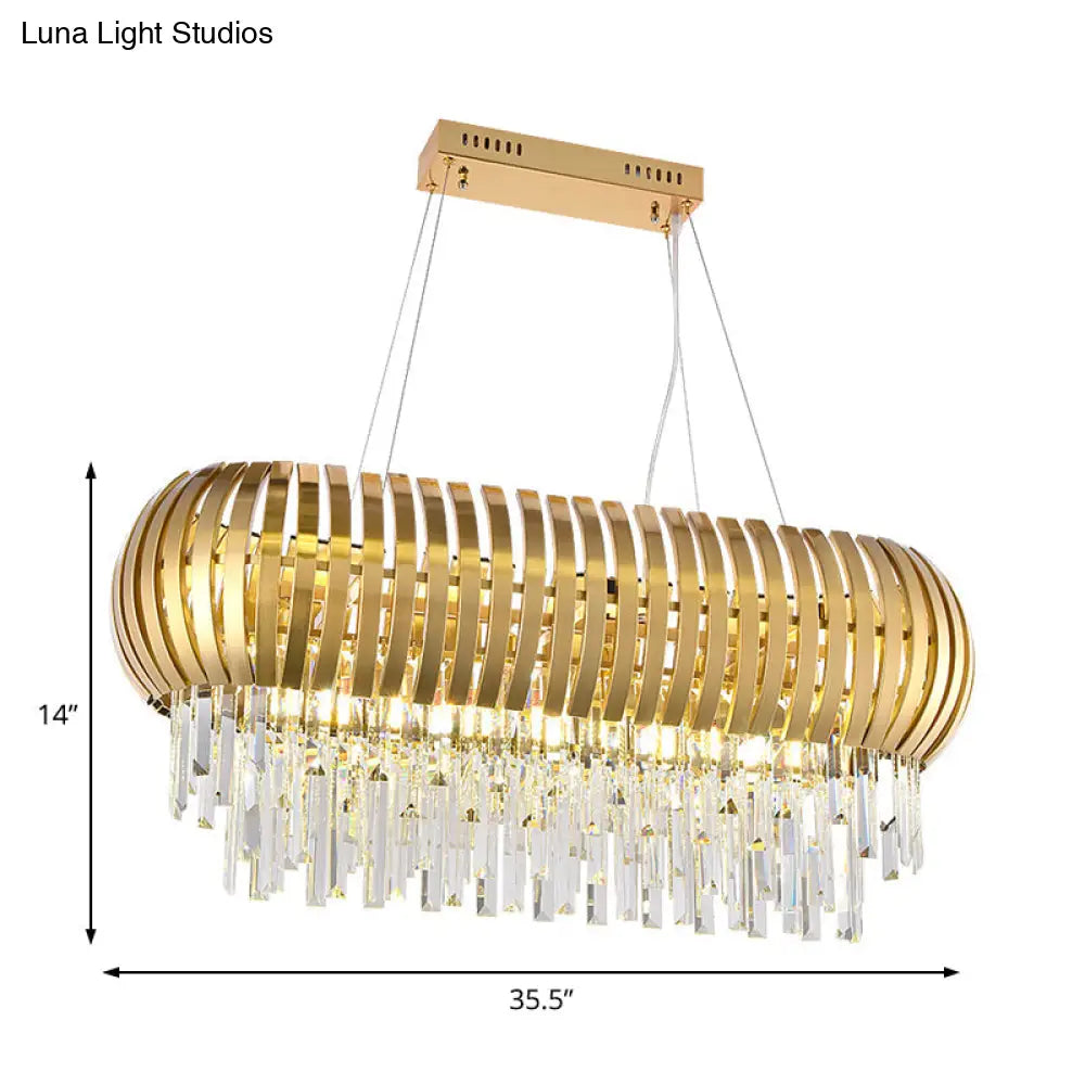 Postmodern 16-Light Gold Island Chandelier With Crystal Icicles