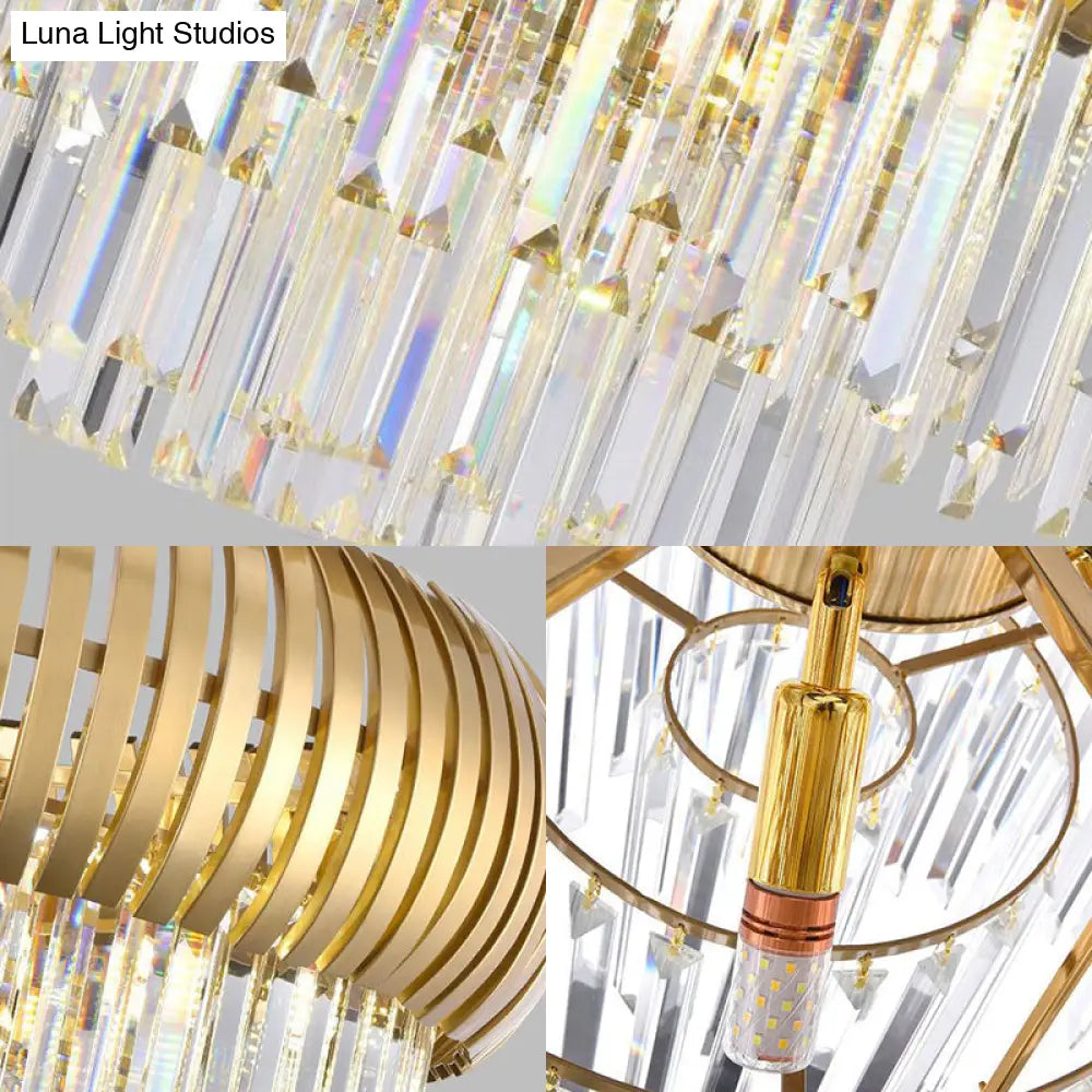 Postmodern 16-Light Gold Island Chandelier With Crystal Icicles