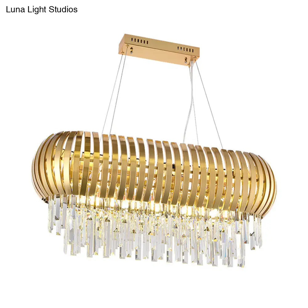 Postmodern 16-Light Gold Island Chandelier With Crystal Icicles