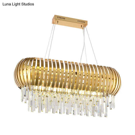 Postmodern 16-Light Gold Island Chandelier With Crystal Icicles