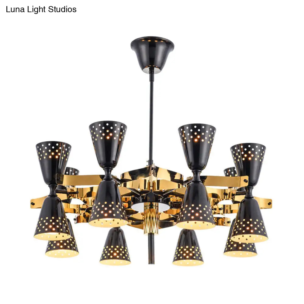 Postmodern Iron Hanging Chandelier: Gold & Black 16-Light Ceiling Lamp